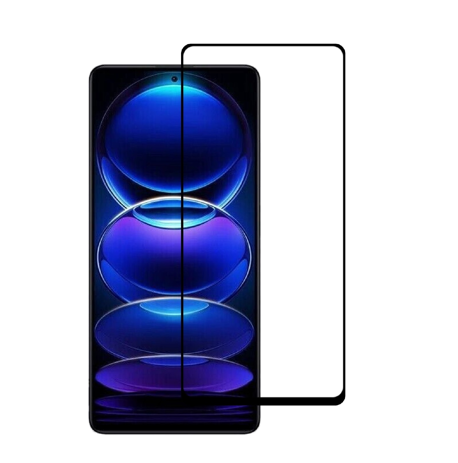 Smartphone-Displayschutzfolie und Telefon mit blau-violettem Farbverlaufshintergrund.