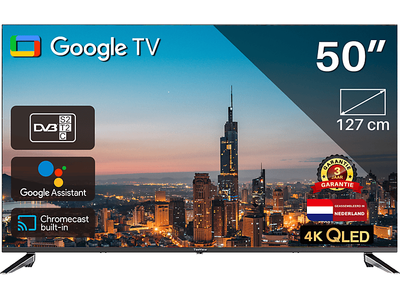 TEEVIEW TV50QQG-EU QLED TV (Flat, 50 Zoll / 127 cm, QLED 4K, SMART TV)