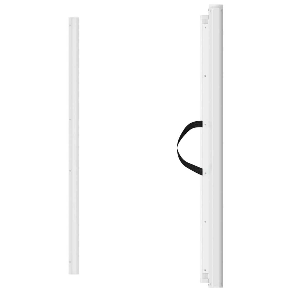 Zwei weiße Rahmen, einer aufrecht und einer auf der Seite, mit einem Griff. Minimalistisches und modernes Design.