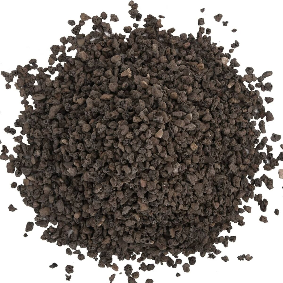 Un mucchio di rocce laviche vulcaniche scure e ruvide, distribuite uniformemente e fittamente impaccate.