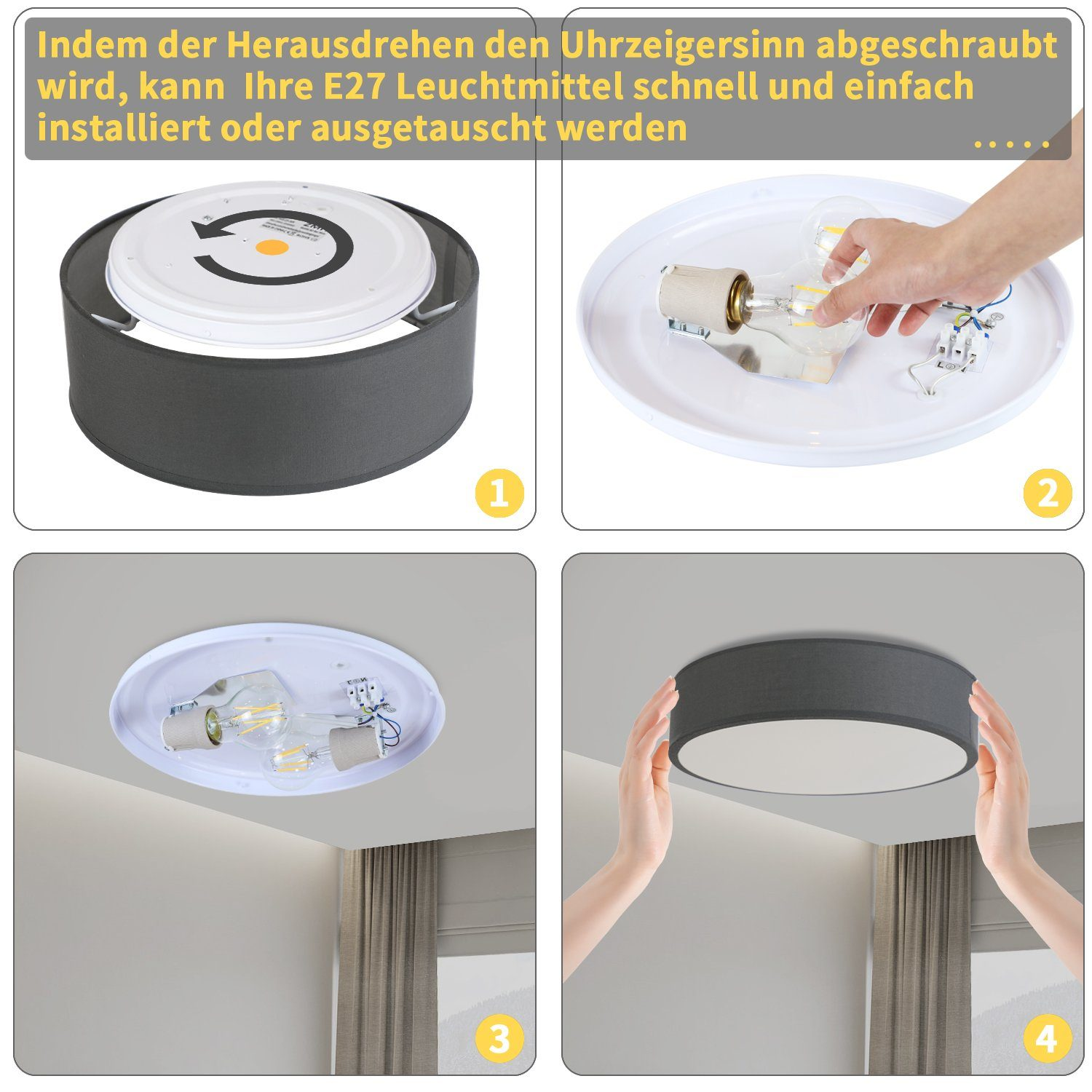 Instrucciones: girando la base de la luz en sentido contrario a las agujas del reloj se instala la bombilla.