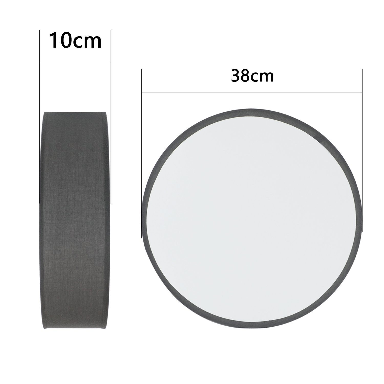 Una vista lateral de una pantalla de lámpara gris y una luz de techo blanca.