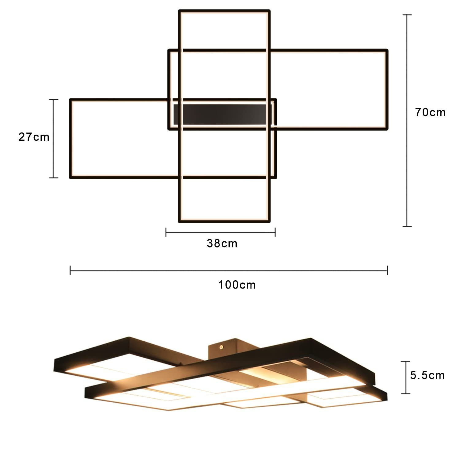 Oprawa oświetleniowa sufitowa. Wymiary: 27cm x 38cm x 70cm i 5,5cm wysokości.