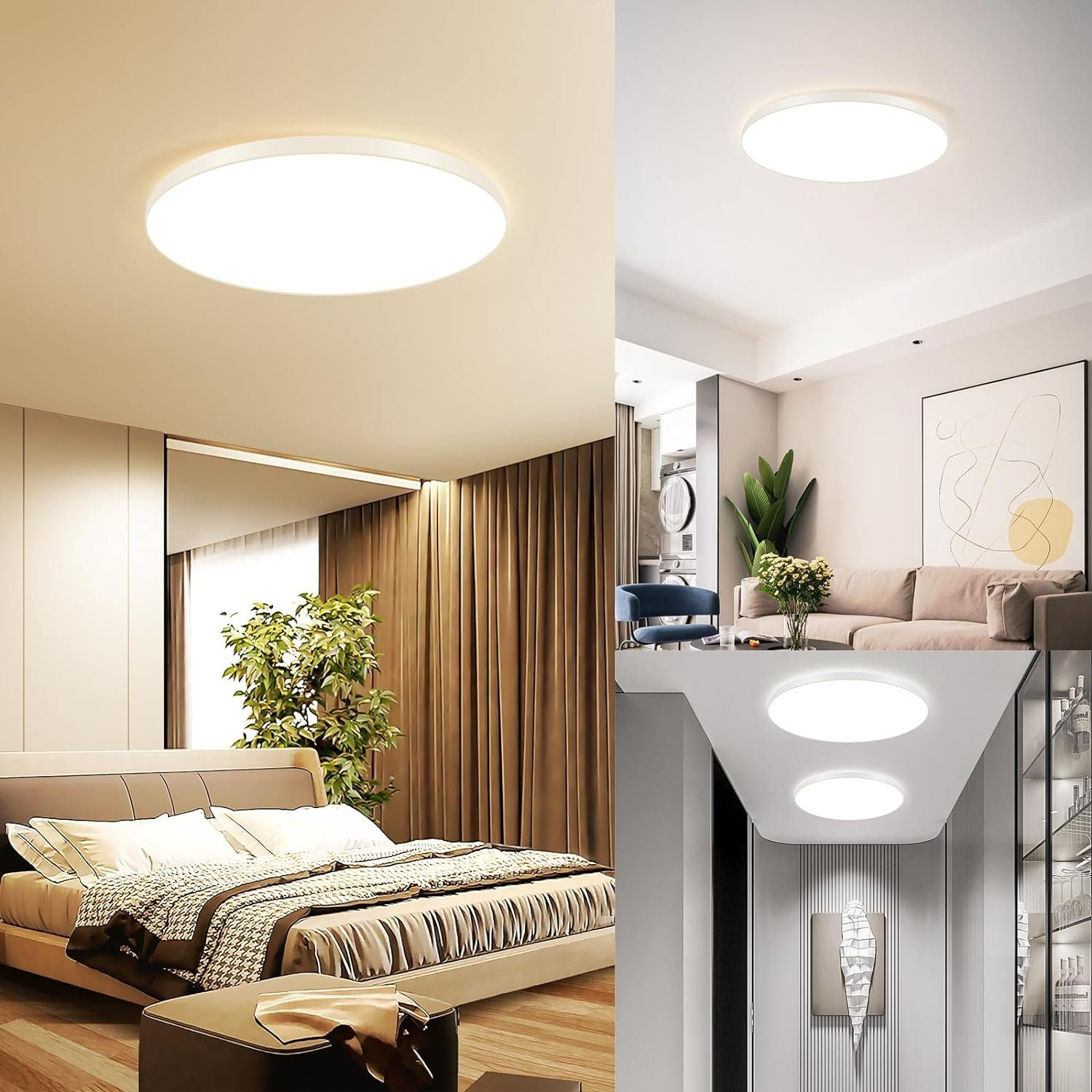 Lámparas en diferentes habitaciones. Una en el dormitorio, dos en un salón y otras dos en un pasillo.