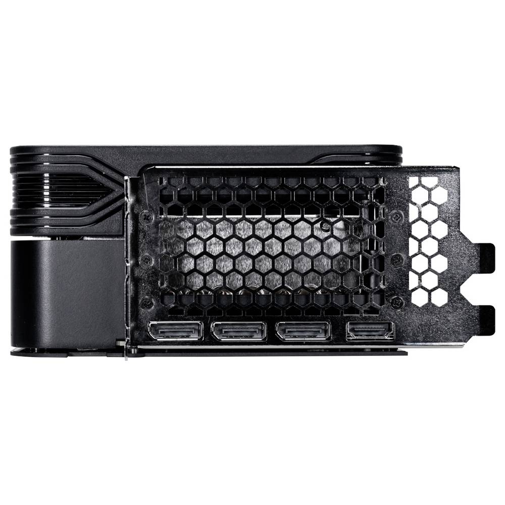 Czarna karta graficzna z wieloma portami wyświetlania do komputera.