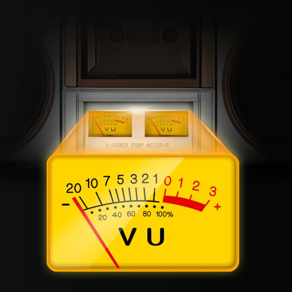 Vintage Audio-Equipment VU-Meter, das den Schallpegel anzeigt.