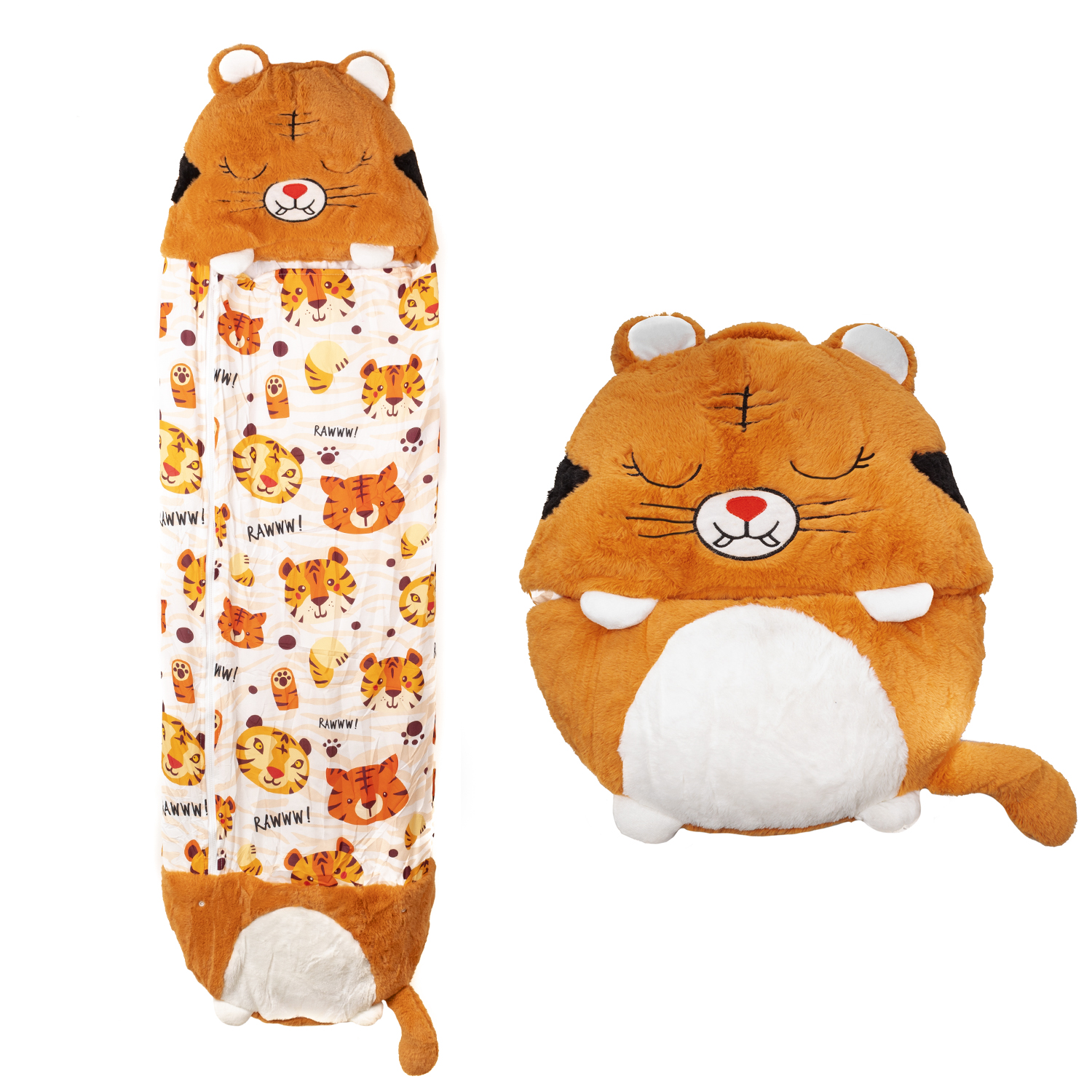 Sacco a pelo e peluche a tema tigre.