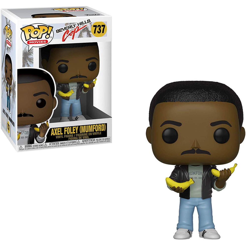 Funko Pop Figur von Axel Foley aus Beverly Hills Cop, hält eine Banane.