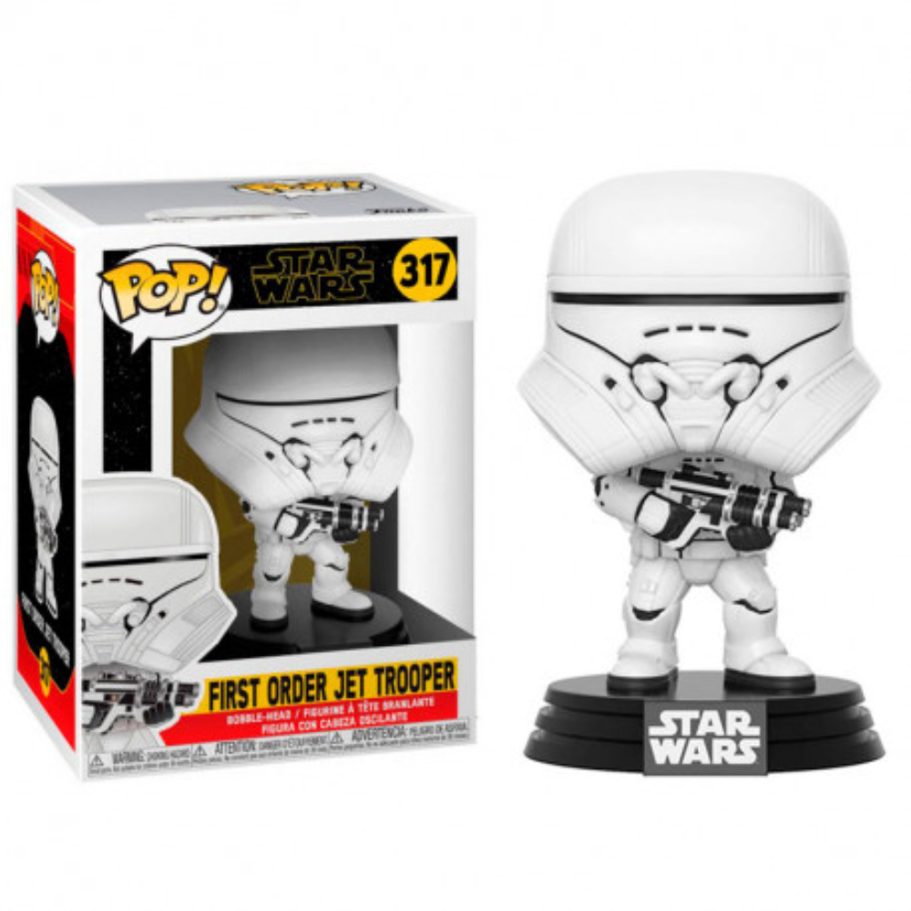 Star Wars First Order Jet Trooper figure in a box and standing on a base.