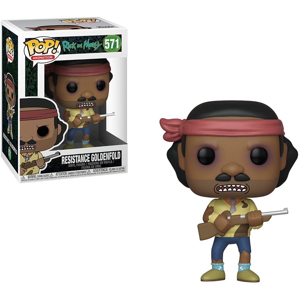 Resistance Goldenfold Funko Pop! Figur aus Rick and Morty, in einer Box und als Figur.