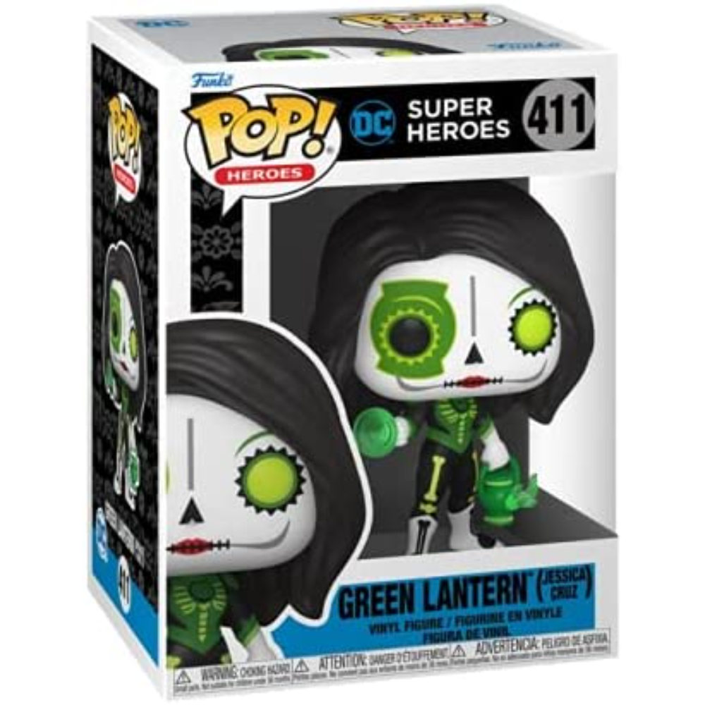 Funko Pop! Superhelden Green Lantern Figur in einer Box. Die Figur hat ein grünes Kostüm.