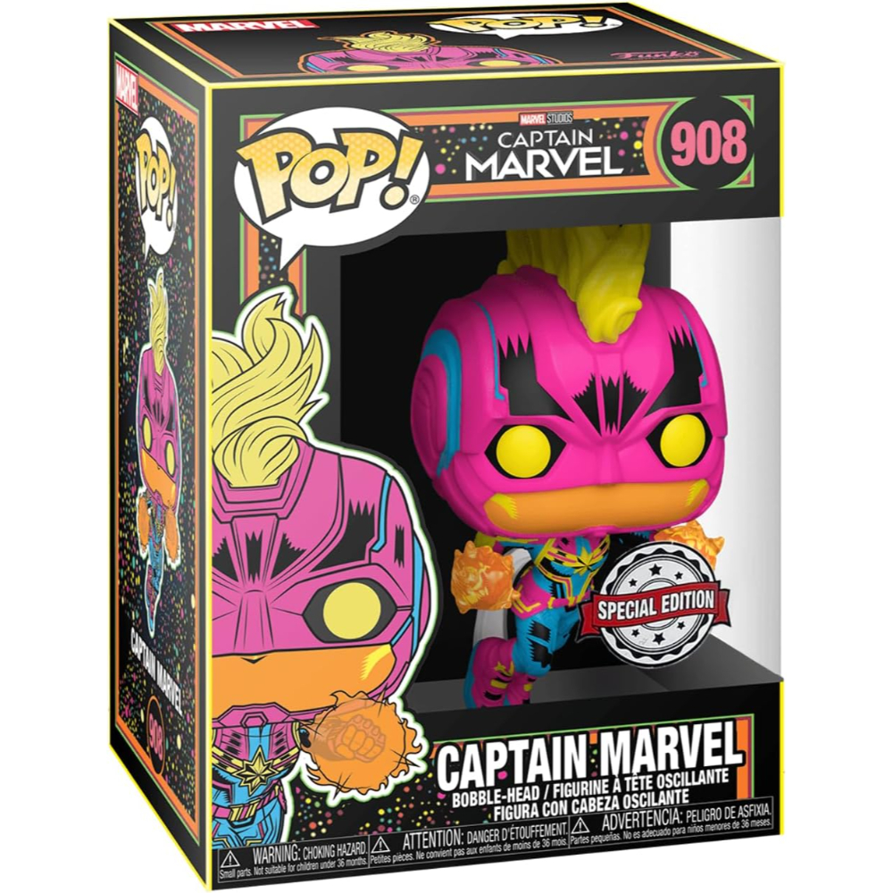 Una statuetta Funko Pop! di Captain Marvel, con un adesivo edizione speciale sulla scatola.