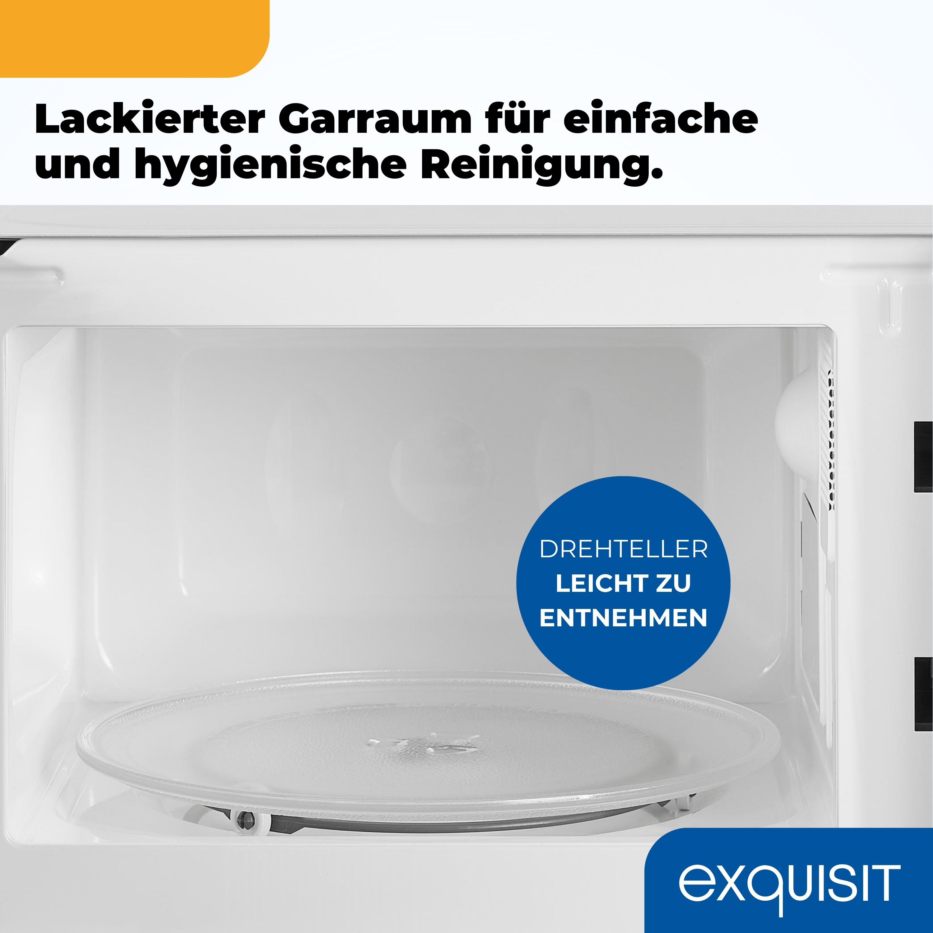Mikrowelleninnenraum mit Drehteller und Text: leicht zu entfernen.