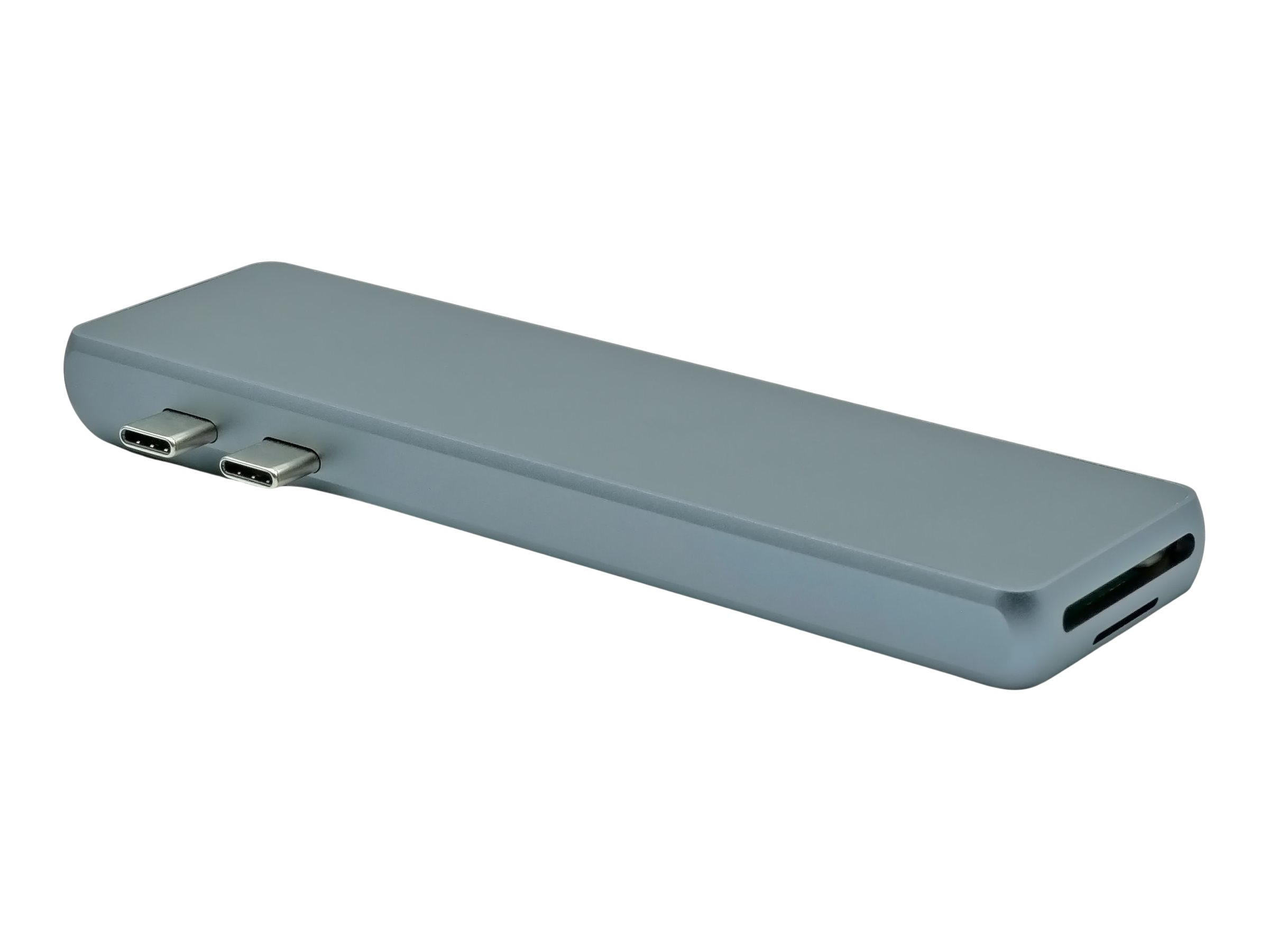 Hub grigio rettangolare con due porte.