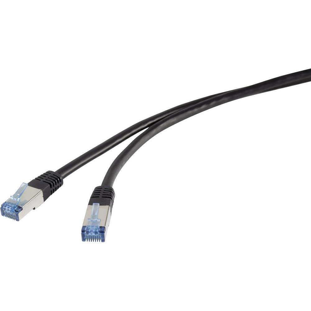 Cavi Ethernet neri con connettori blu. Sfondo bianco.