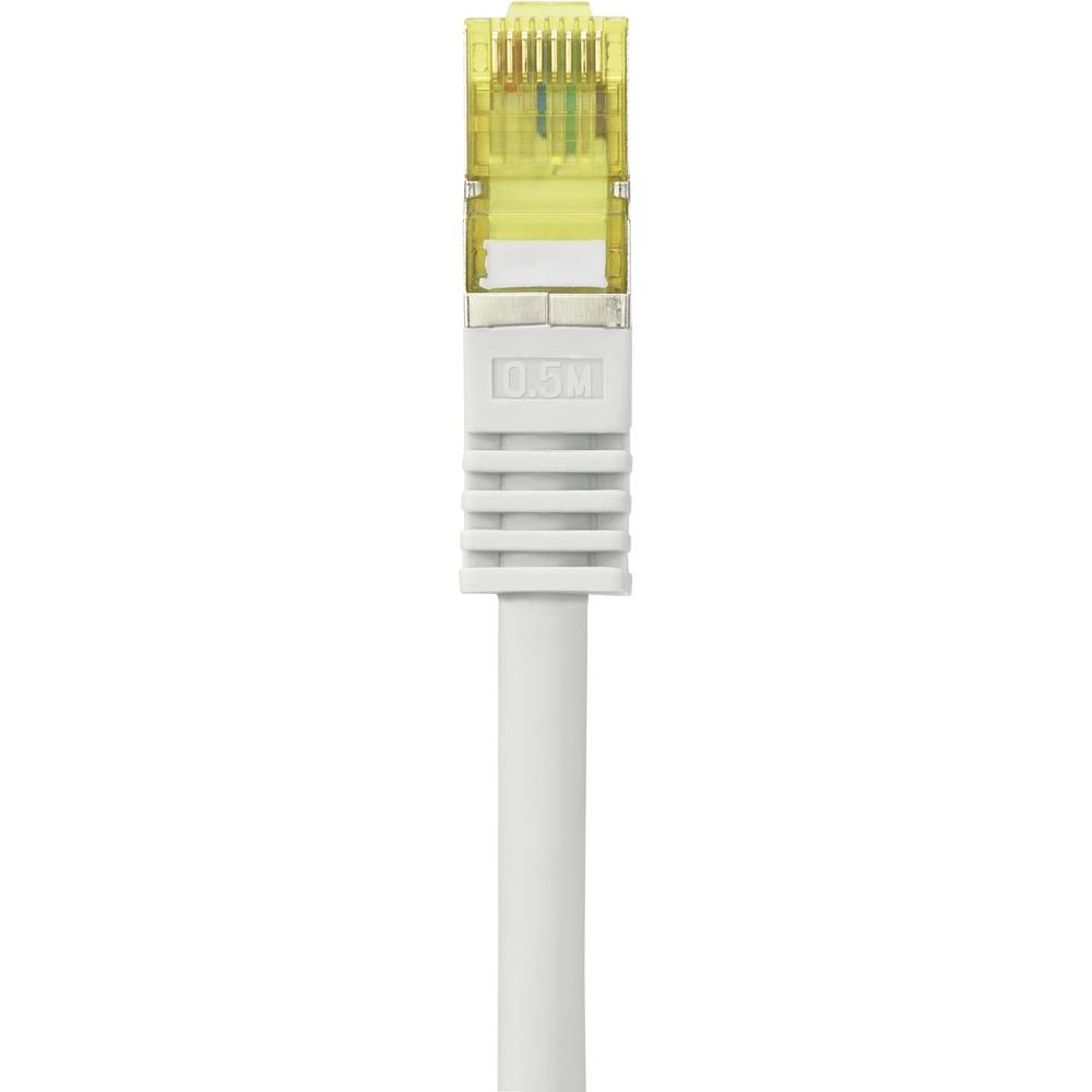 Biały kabel Ethernet z żółtą wtyczką.