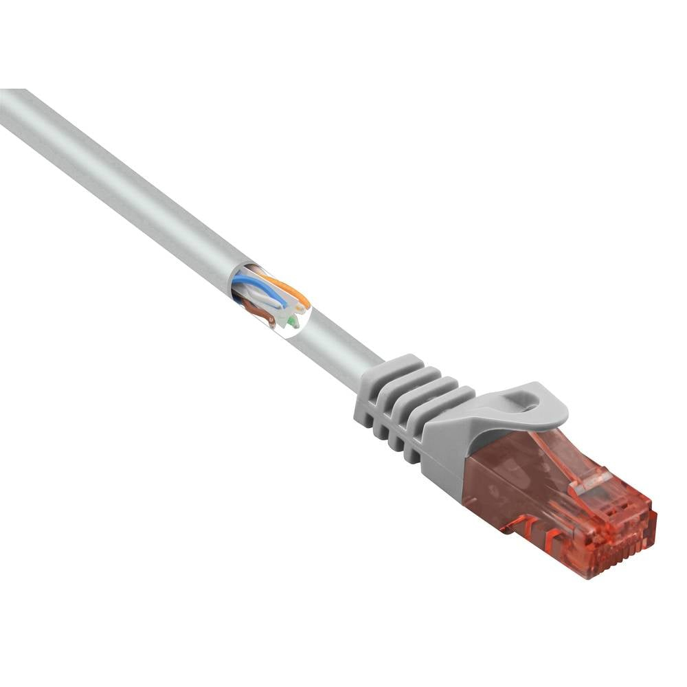 Un cavo ethernet grigio con un connettore grigio e fili esposti.