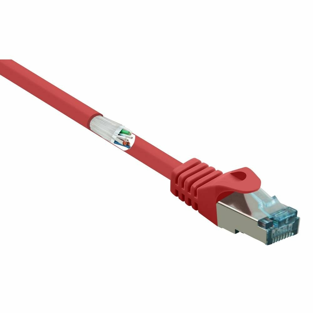 Cavo di rete rosso con connettore, cavo tagliato.