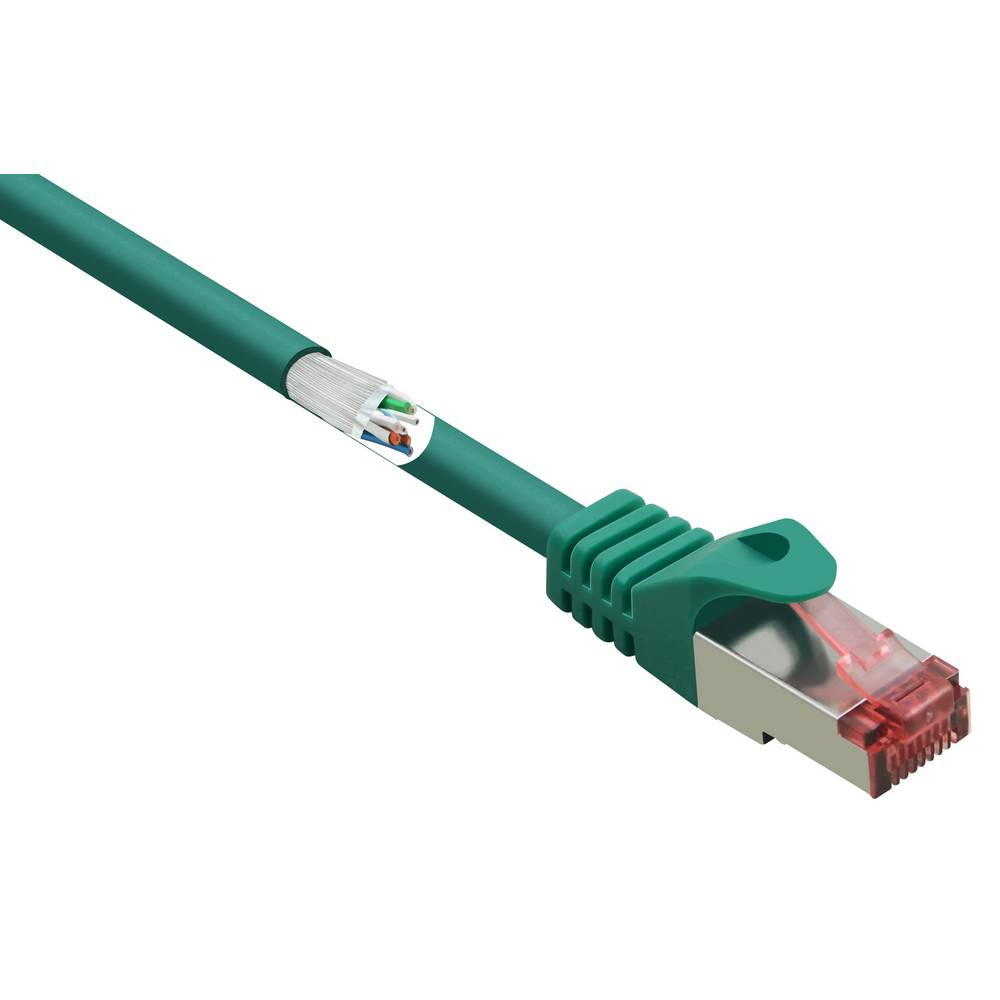 Cavo di rete verde con connettore verde. Isolato su bianco. Primo piano.