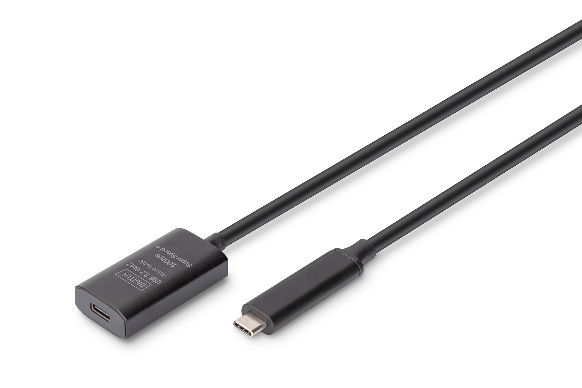 Un câble USB-C noir avec un connecteur et un adaptateur USB-C vers USB-C.
