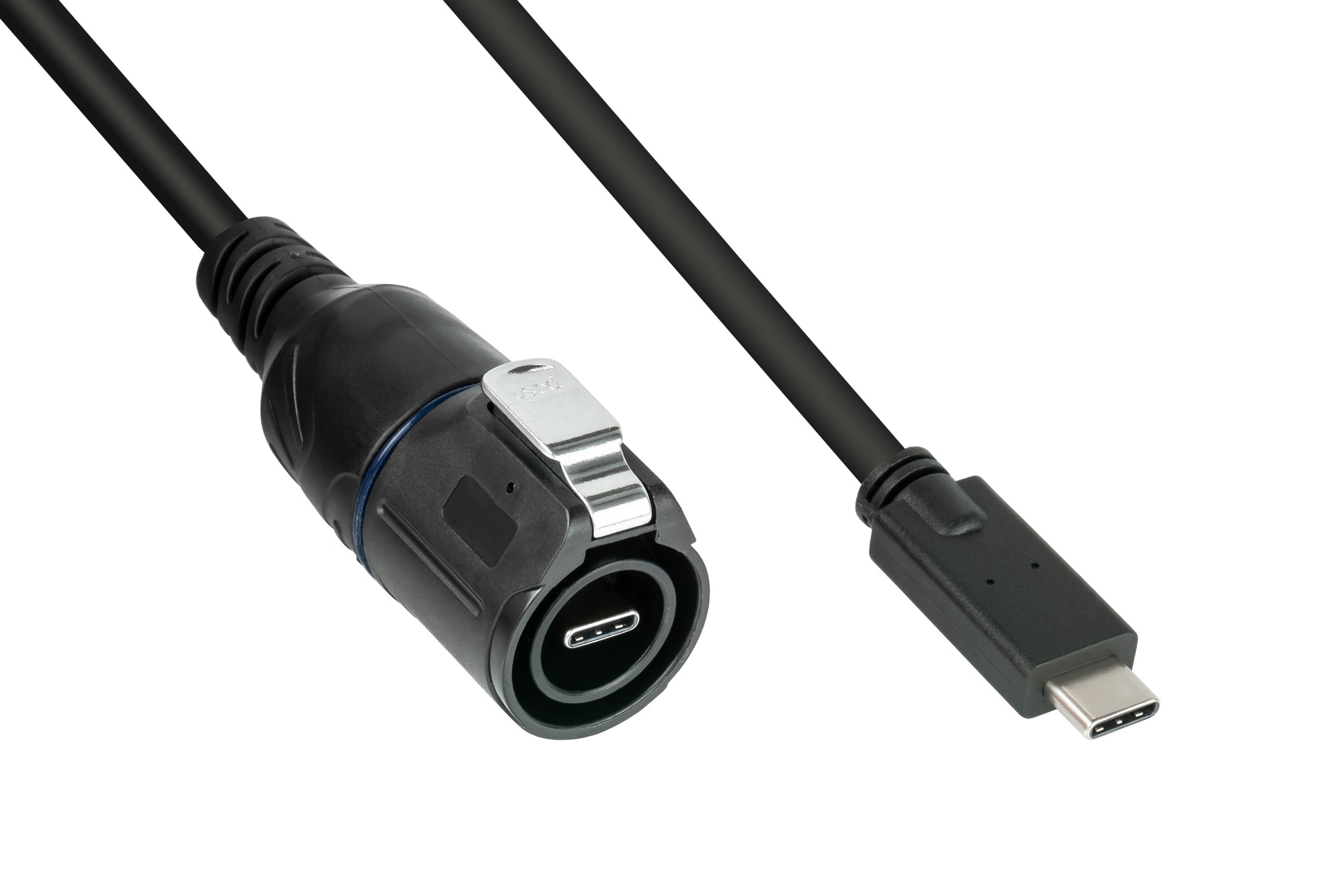 Cavo nero con connettore USB-C e connettore circolare.