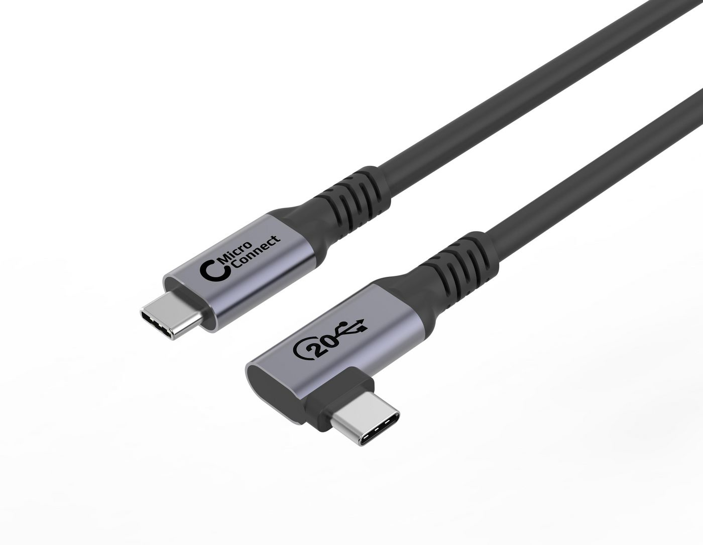 Cavo USB-C nero con logo Micro Connect e connettore a 90 gradi.