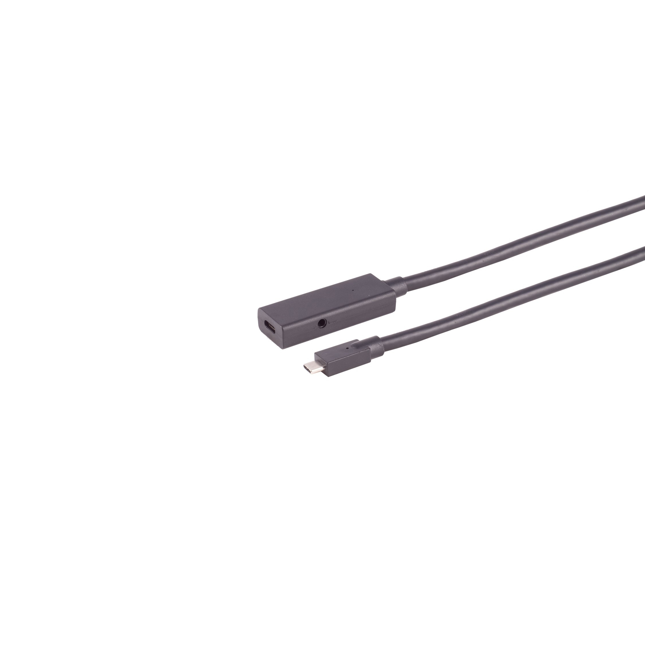 Un cavo nero con connettore USB-C e adattatore con porta USB e micro-USB.