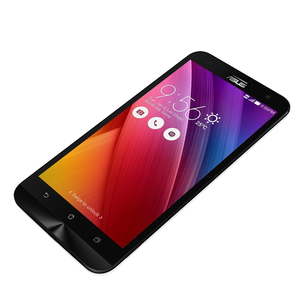 Schwarzes Smartphone mit farbenfrohem Bildschirm mit Uhrzeit und App-Symbolen. Der Bildschirm ist angewinkelt.