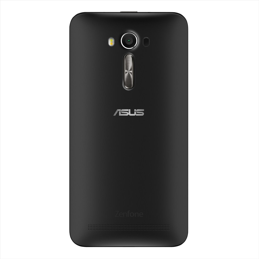 Schwarzes Telefon mit silberner Kamera und ASUS-Logo auf weißem Hintergrund.