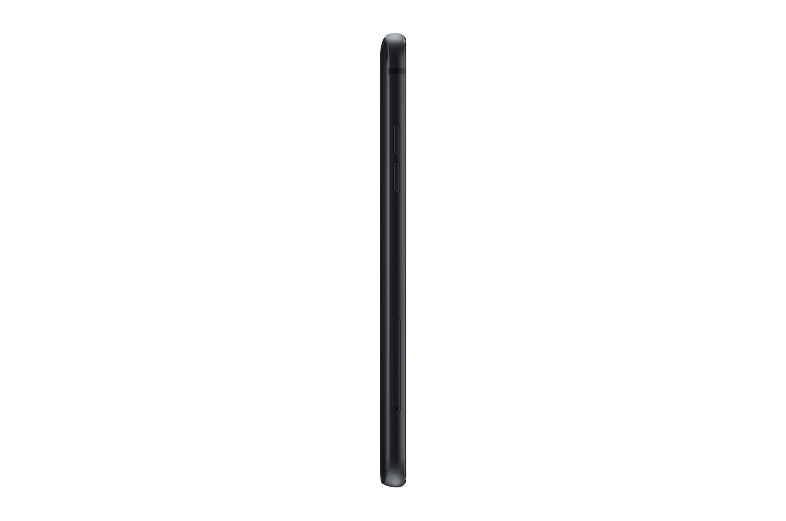 Uno smartphone nero, vista laterale, che mostra il bordo e i pulsanti.