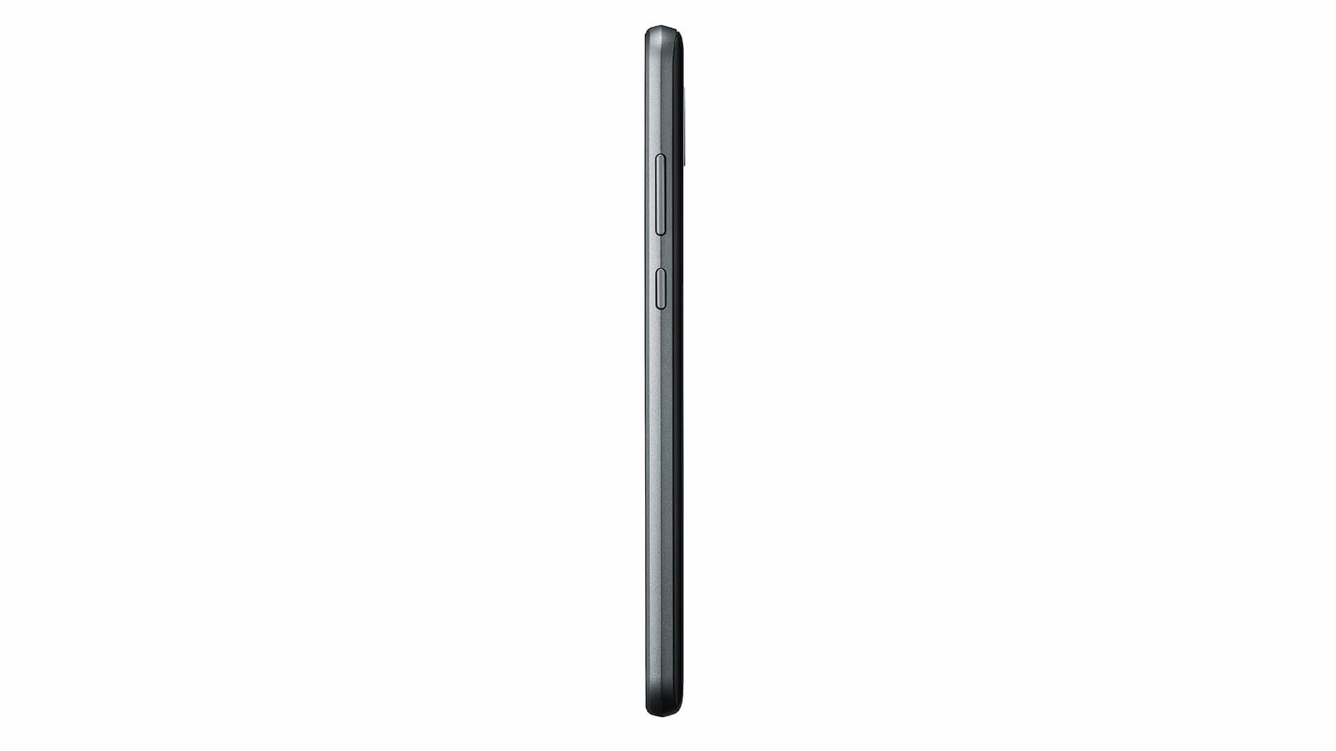 Seitenansicht eines schwarzen Smartphones mit Tasten an der Seite.