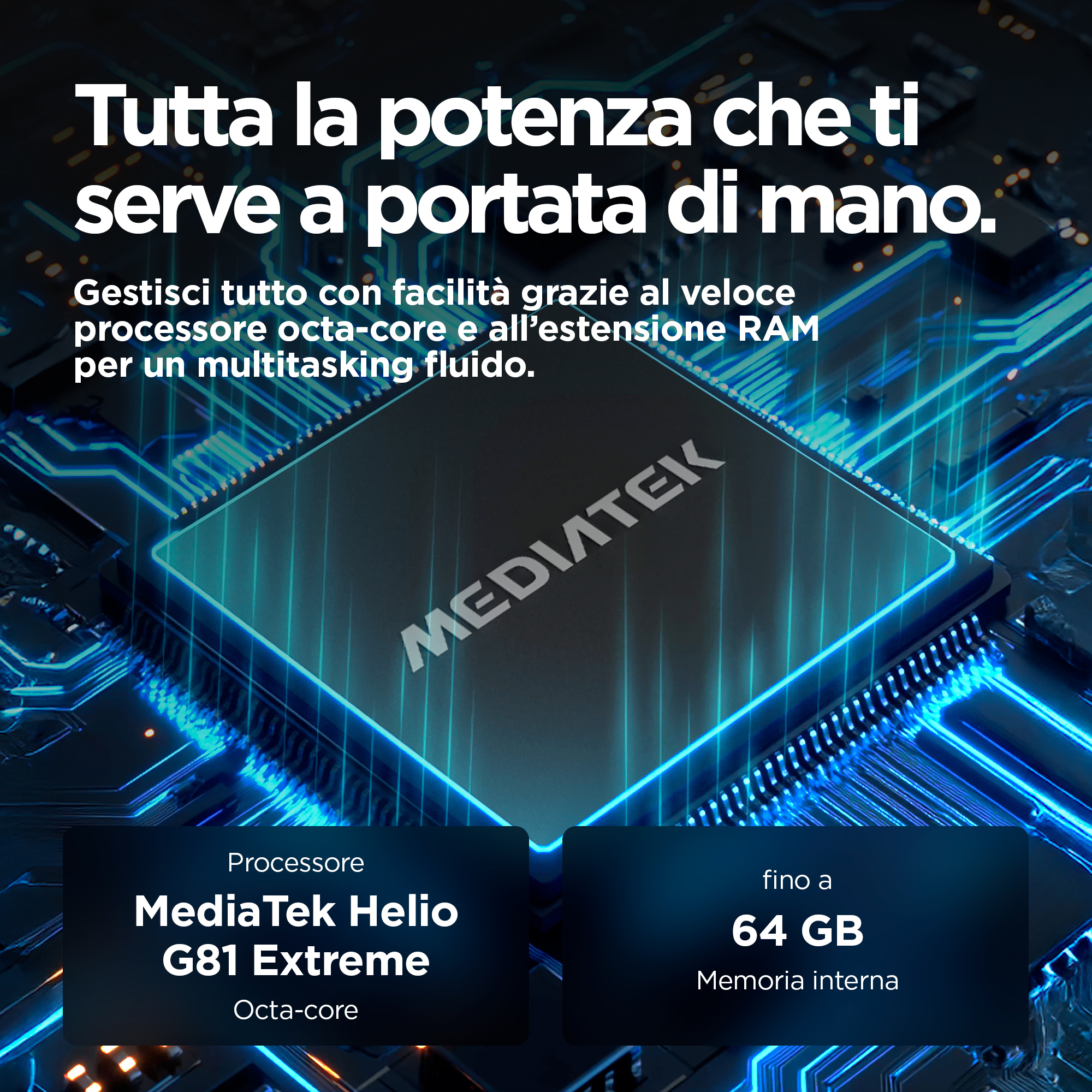 Diagramma di componenti elettronici con testo sul processore MediaTek.