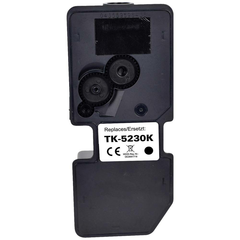 Schwarze Drucker-Tonerkartusche mit weißem Etikett, das das Modell TK-5230K und CE-Kennzeichnung angibt.