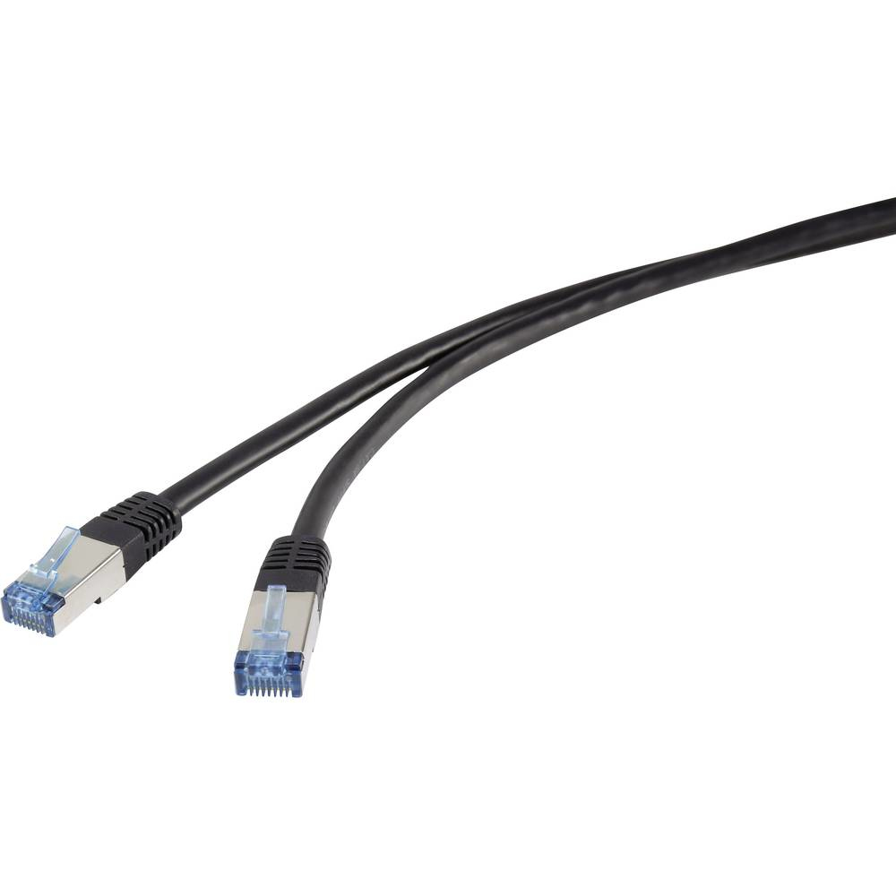 Due cavi Ethernet neri con connettori. Sfondo bianco.