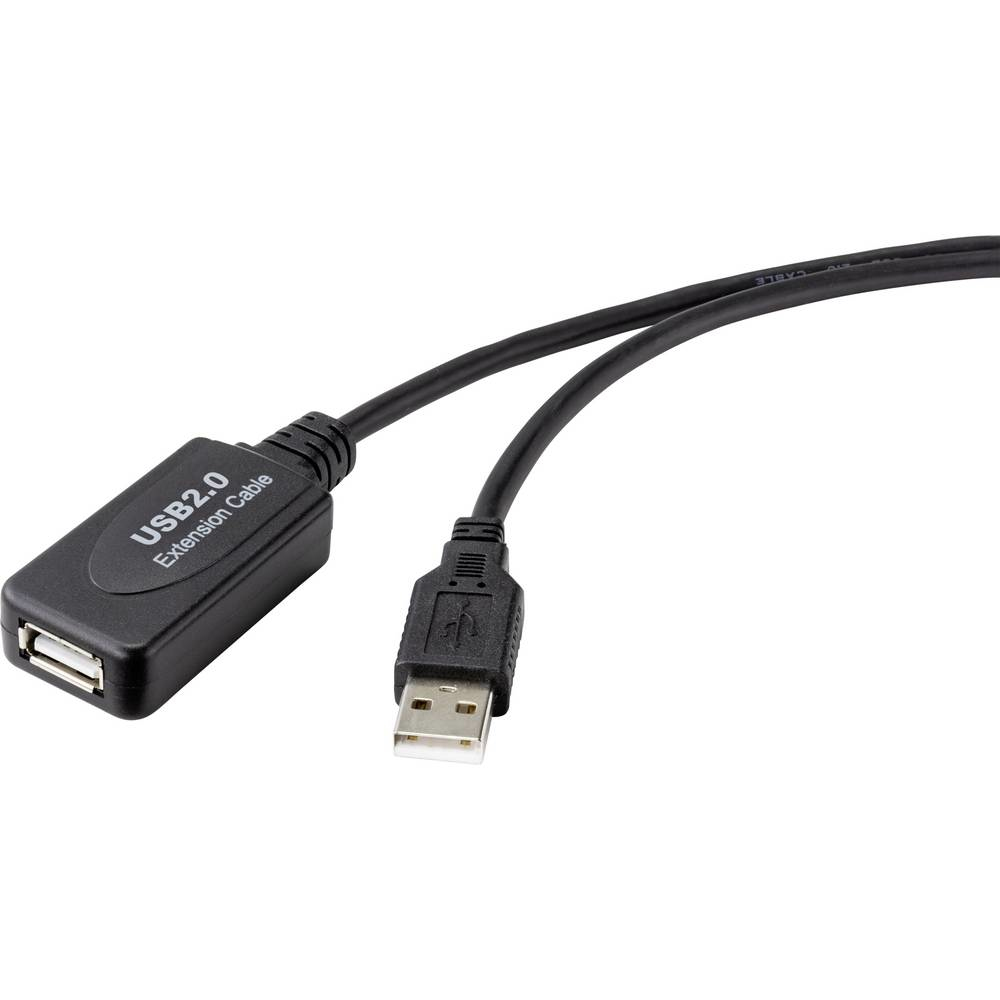 Cavo di prolunga USB 2.0 nero. Un'estremità ha USB-A, l'altra una porta USB-A.