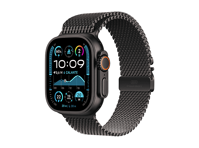 APPLE ULTRA2 49 BLACK BLACKMILANESE M Smartwatch Titangehäuse Titan, 155 |  185 mm, Schwarz