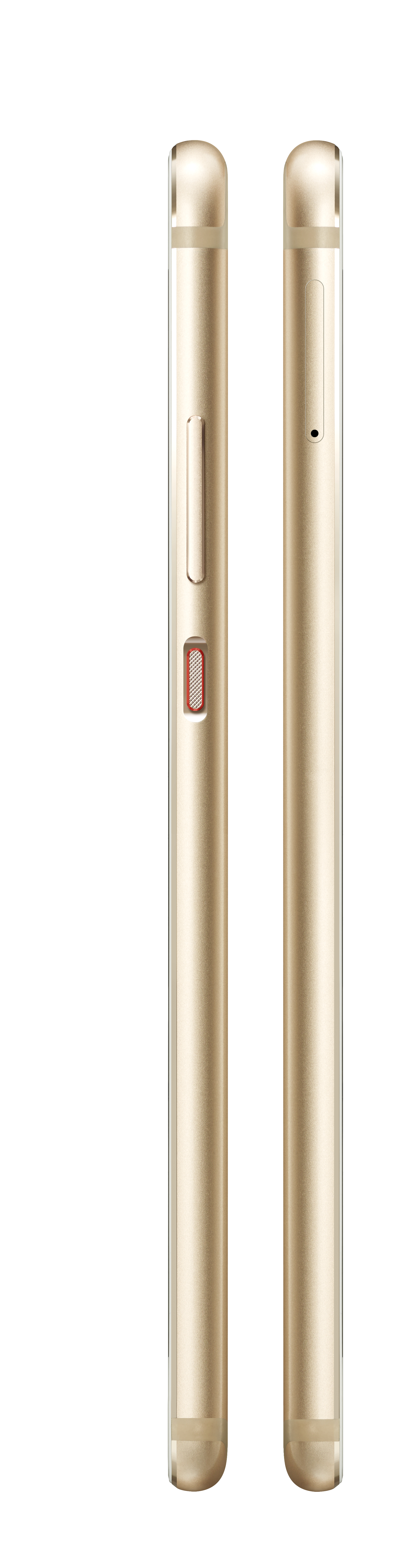 Seitenansicht eines goldenen Smartphones. Die Ein-/Aus-Taste und der SIM-Kartenschacht sind sichtbar.