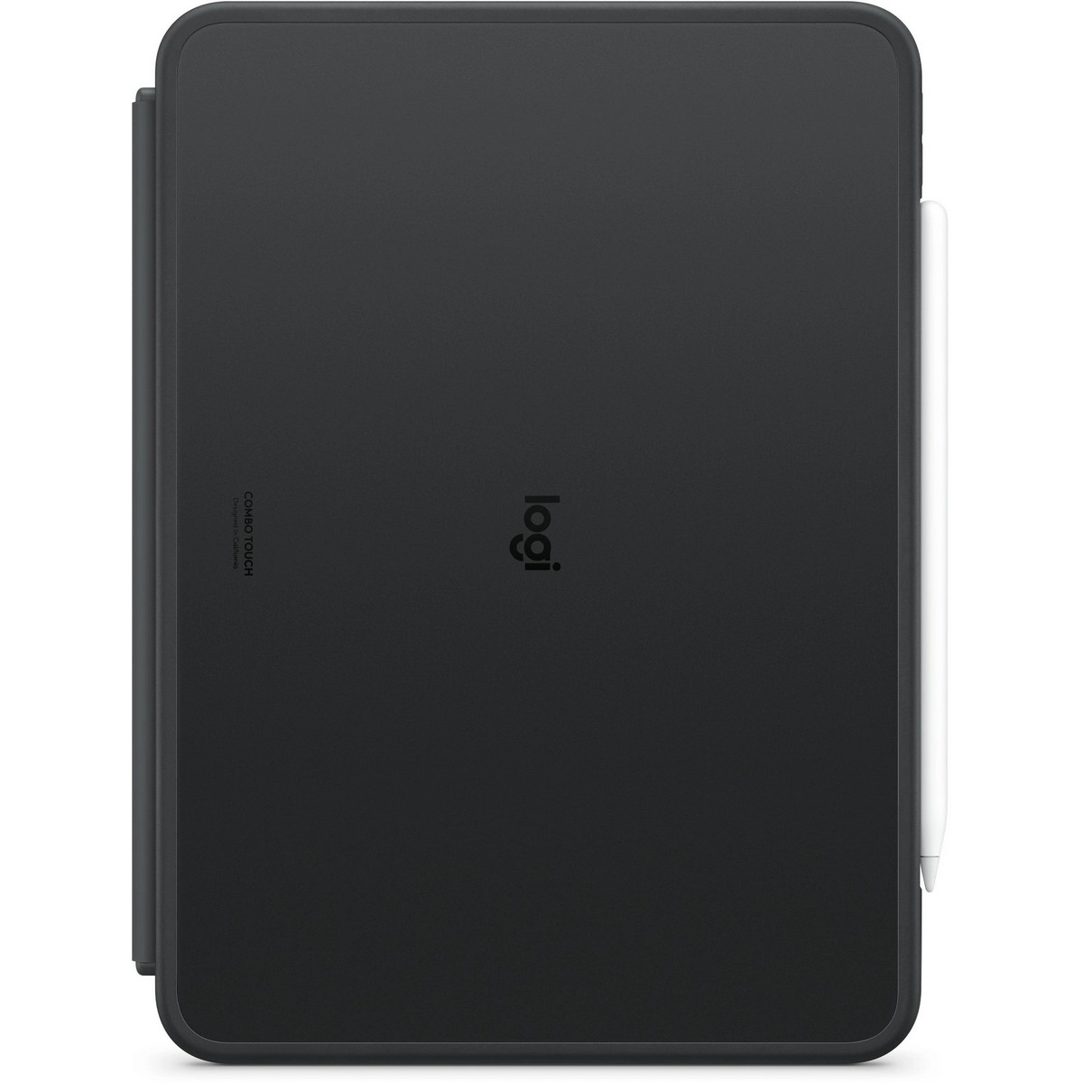 Custodia Logitech Combo Touch per iPad nera con una matita bianca attaccata.