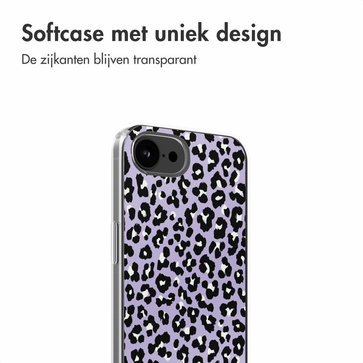 Nahaufnahme einer Handyhülle mit Leopardenmuster. Die Seiten sind transparent.