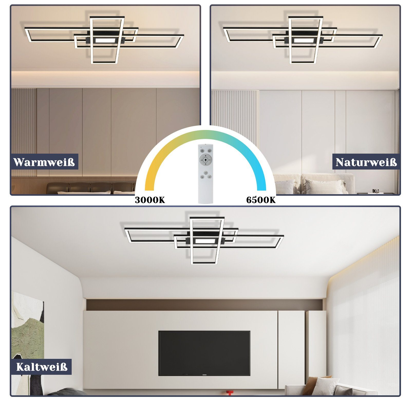 Tres luces de techo con temperaturas de color ajustables: blanco cálido, natural y frío.