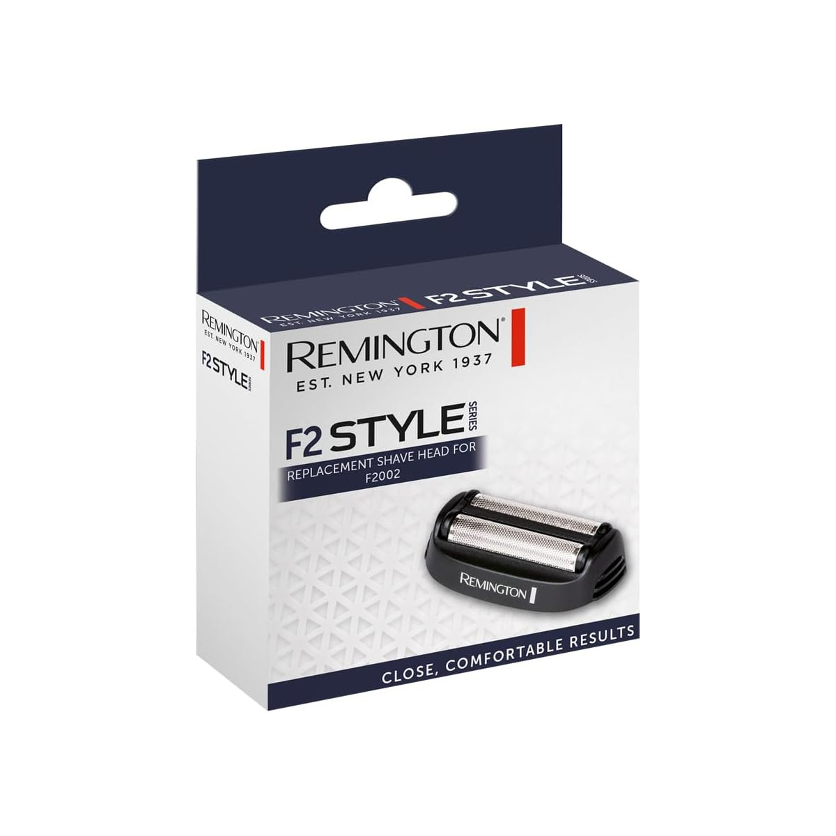 Remington F2 Style Ersatzrasierkopf-Verpackung und der Rasiererkopf.