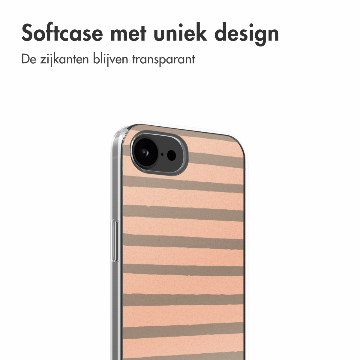 Eine Handyhülle mit horizontalen Streifen, mit dem Text: 'Softcase mit einzigartigem Design'.