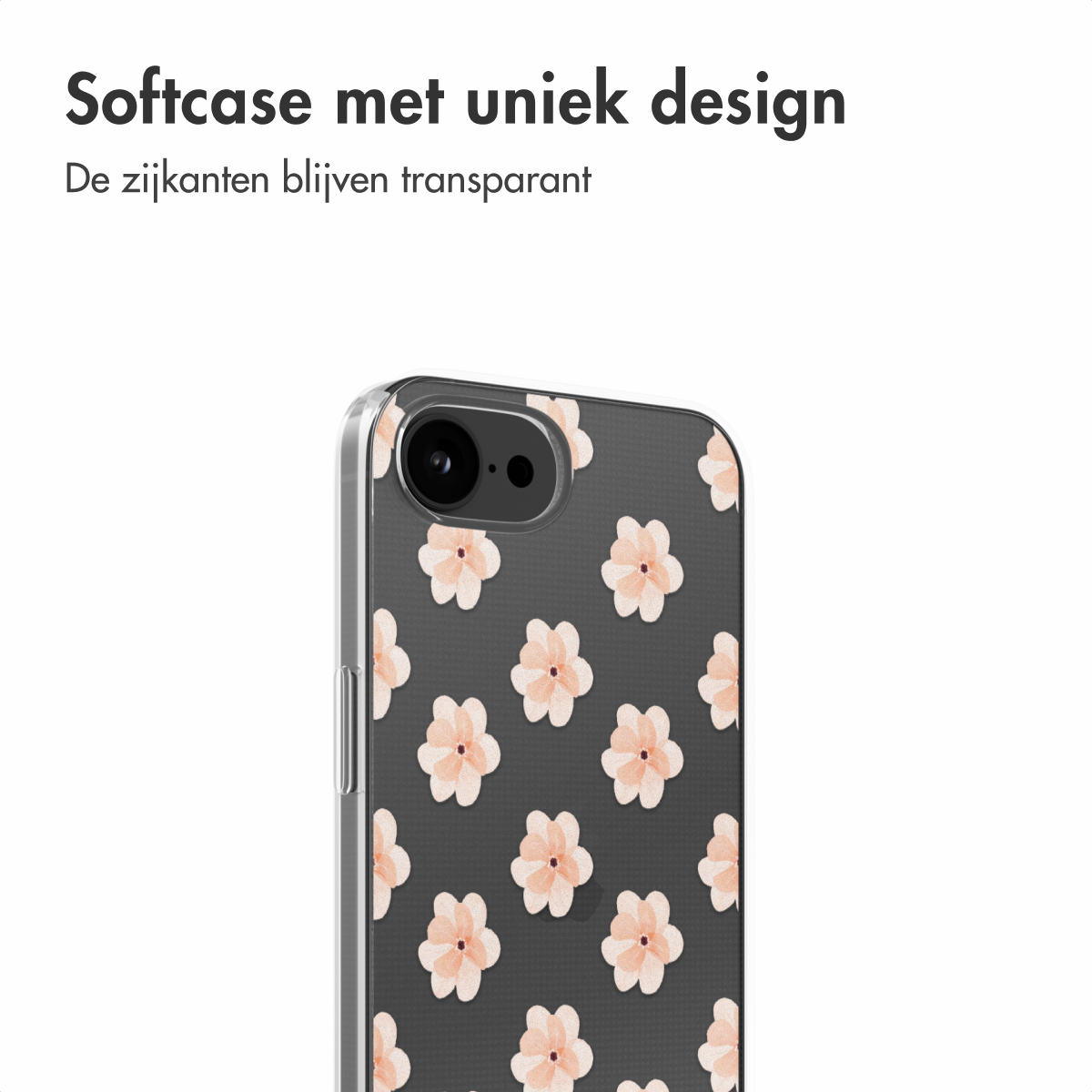 Eine Handyhülle mit Blumenmuster auf schwarzem Hintergrund.
