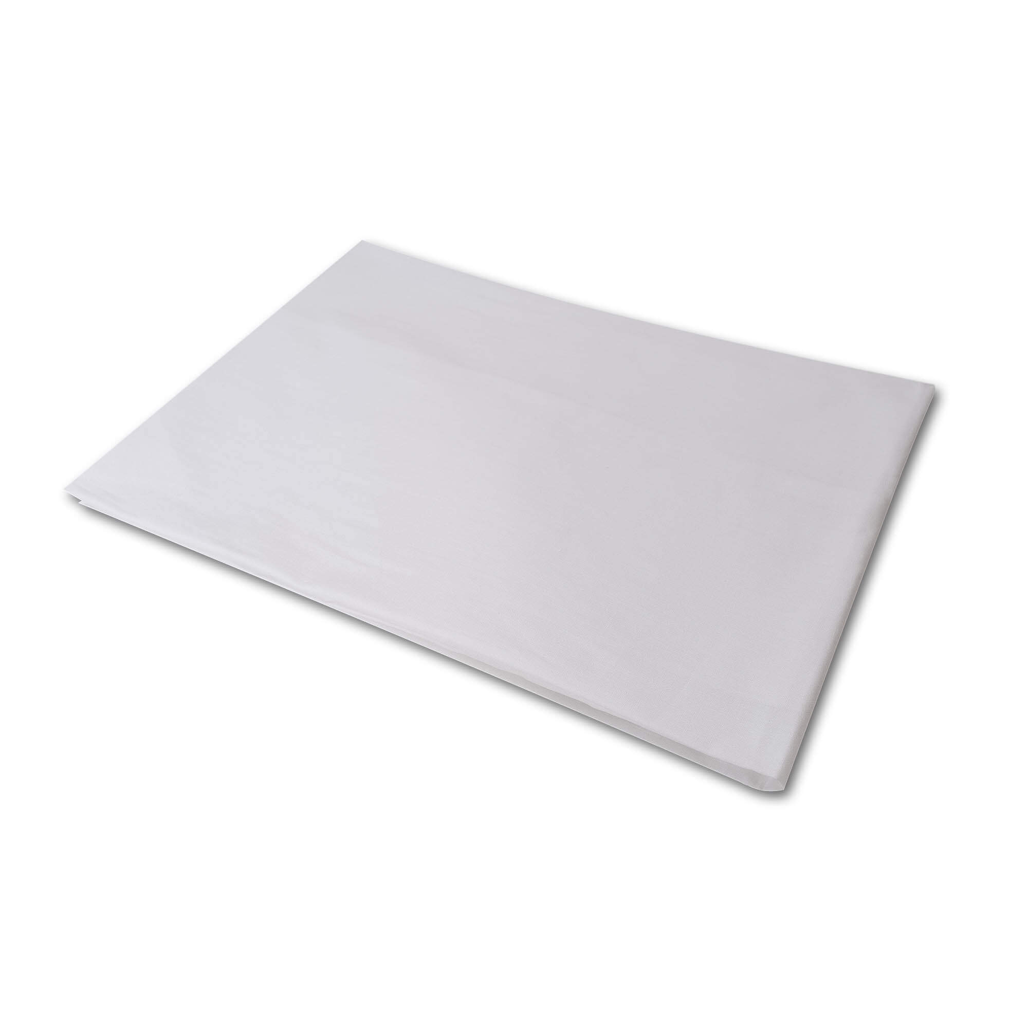 Lienzo rectangular blanco. El lienzo está tendido sobre una superficie blanca.