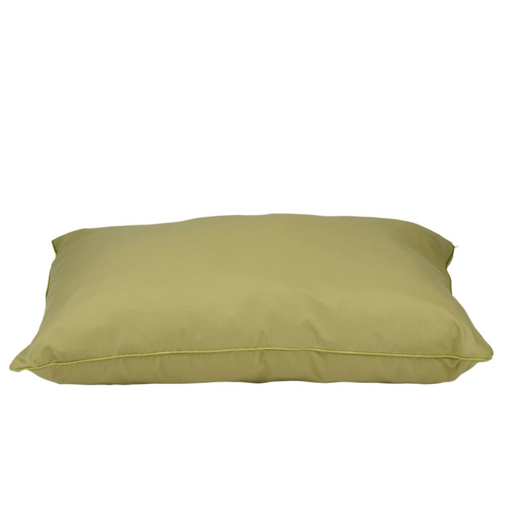 Light green pillow with green trim. Plain design. Perfect for rest and comfort.