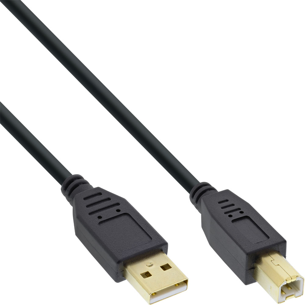 Cavo USB nero con connettore USB-A e USB-B.