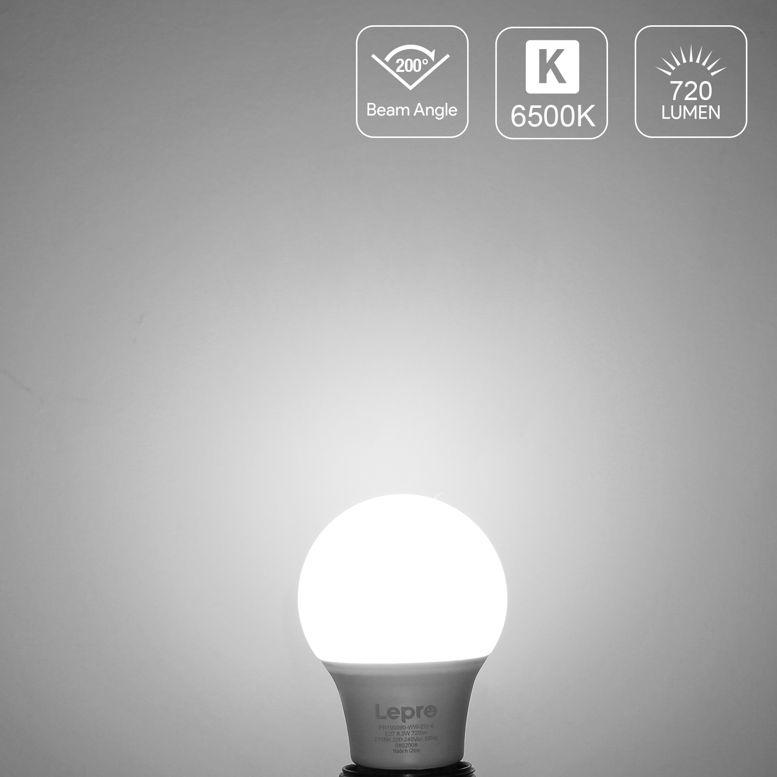 Una lampadina bianca con una luce intensa. Ci sono dettagli sulle sue specifiche.