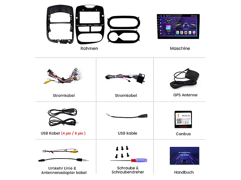 Autoradio 9 Pollici Per Renault Clio 3 (2006-2012) – 2+64GB, Android 13 Con CarPlay Wireless, GPS E Telecamera Posteriore AHD