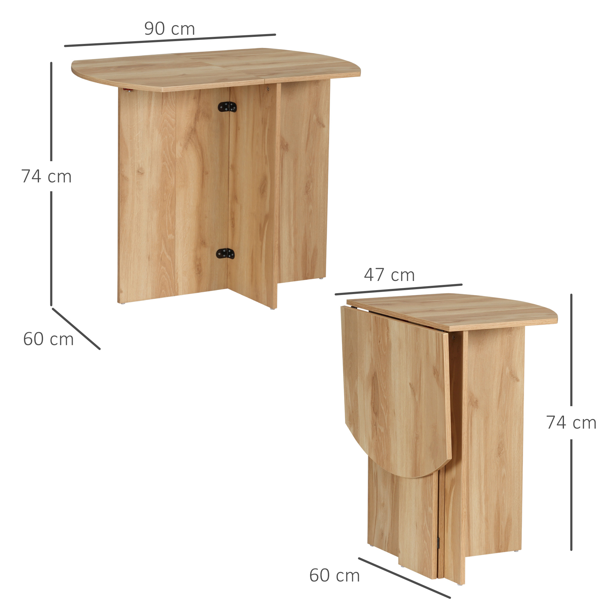 Tavolo pieghevole in legno con dimensioni e misure.