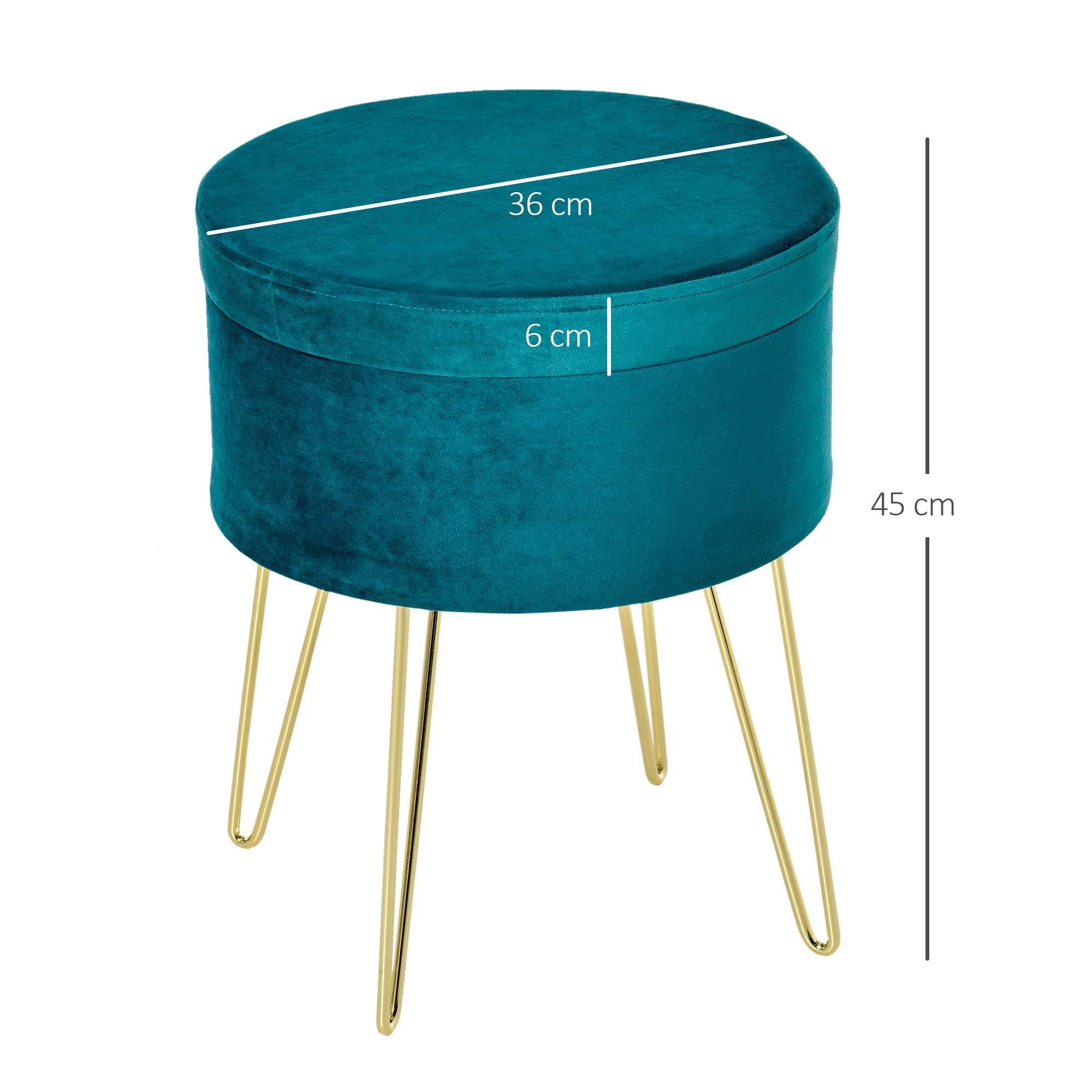 Sgabello in velluto verde acqua con gambe dorate.